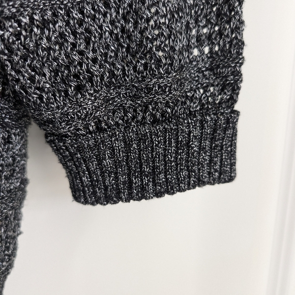 Nine West Vintage America Open Crochet 3/4 Sleeve Sweater PL (Petite Large) Grey - Picture 7 of 9